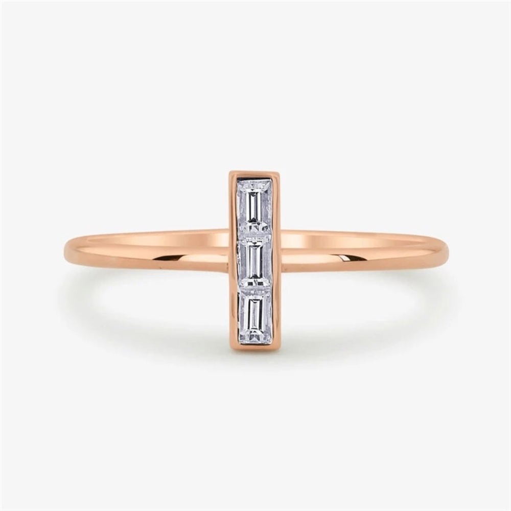 Rose gold plated CZ dainty emerald cut bar ring